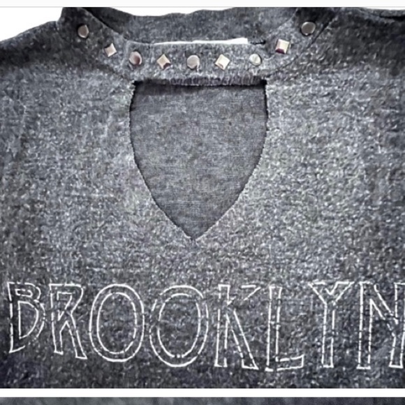 Vintage Havana- Cutout V-Neck Brooklyn Top with Stud Neckline. - Picture 2 of 5